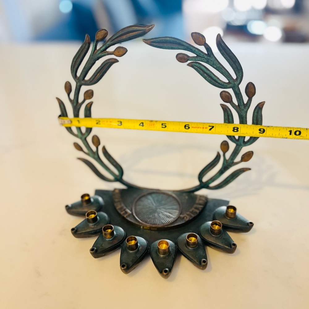 Vintage Brass Olive Leaves APPL. NO841 Oil And Candle Hanukkah Menorah - Picture 10 of 14